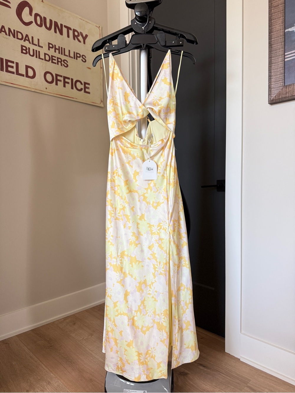 Fortunate One Main Attraction Satin Maxi Dress Yellow Size S NWT